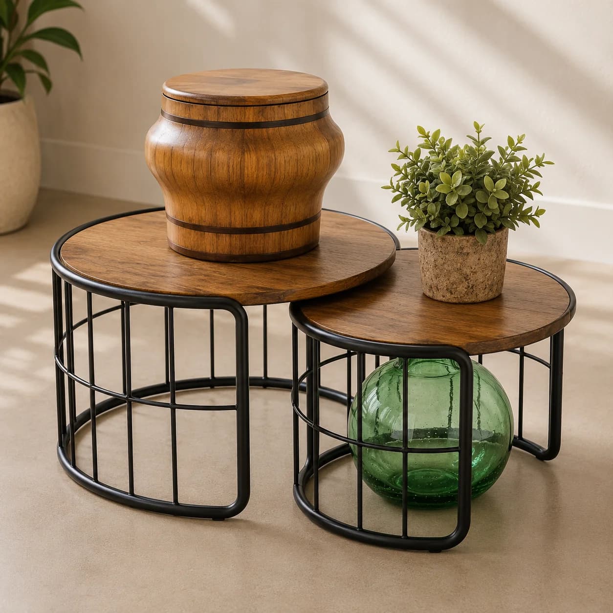 Nested Round Wood Side Tables